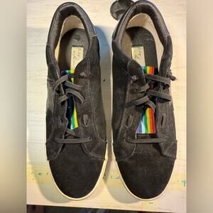 Vintage Havana Black Suede Sneakers with Rainbow Accents